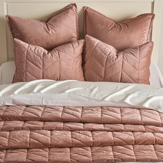 EverGrace 3 Pieces Luxurious Queen Velvet Quilts, Ultra Soft Lightweight Velvet Comforter Set, Matelasse Oversized Bedspread Coverlet for All Season with 2 Shams, Terracotta Clay, 92"x96"