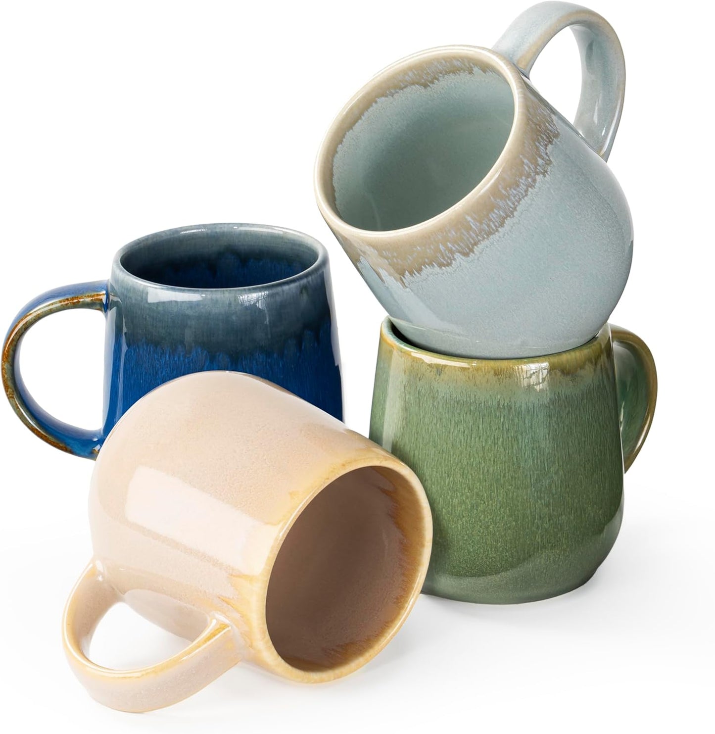 bestone Coffee Mugs Set of 4，15 oz Large Coffee Mugs, Ceramic Mugs with Handles,etc Coffee Mugs, Cups for Coffee Cereal Latte ，Microwave & Dishwasher safe，Vibrant Colors