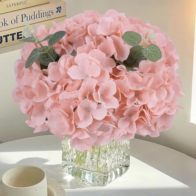 AVIVIHO 65pcs Fake Flowers Blush Hydrangea Artificial Flowers Bulk (Not Squished, No Steaming Need) Silk Flowers with Stems for Wedding Decor,Home,Baby Shower,Table Centerpieces Decoration