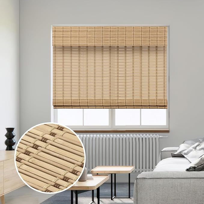 SMONTER Bamboo Roman Shades for Windows-Cordless Wooden Woven Blinds Light Filtering Bamboo Roll up Shades UV Protection and Easy Set up for Door and Countryhouse, 32" W x 64" H, Squirrel