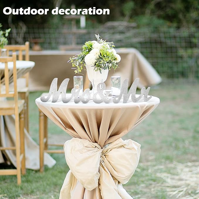 Mr & Mrs Sign for Wedding Table, Large Mr and Miss Wooden Letters, Party Decoration Head Table Wedding Wood Letter, Just Married Sign Anniversary Party Valentine's Day Decor, Silver 2