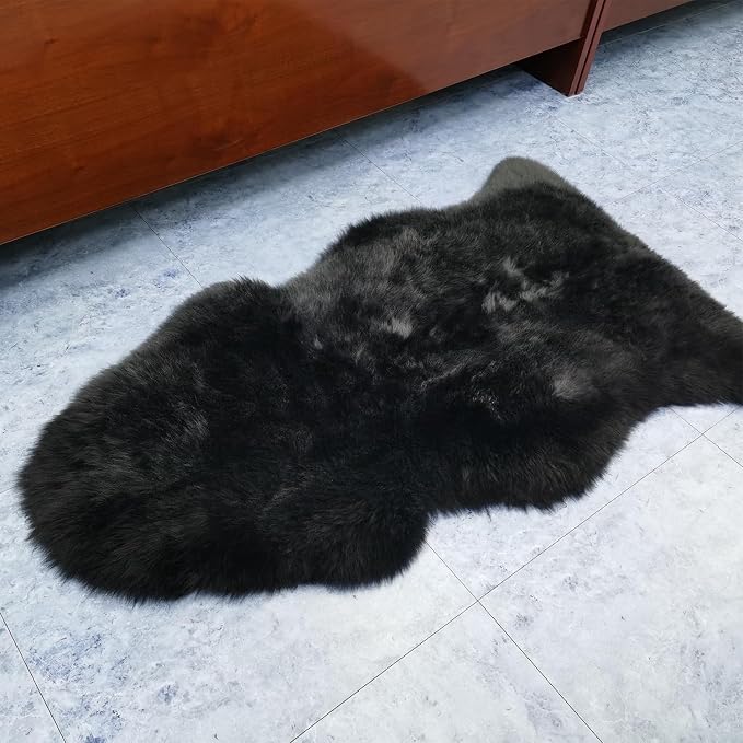 Champlus Genuine Australian Merino Sheepskin Rug, 2.3x3.3 ft Lambskin Area Rug, Sheep Skin Fur Rug, Single Pelt, Black