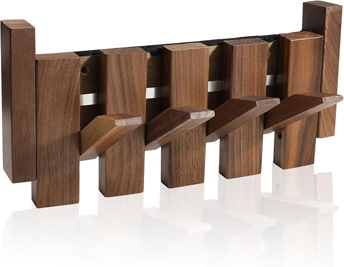 Wooden Coat Rack Hanger Wall Mount with 4 Hooks Wall Mounted Coat Rack Coat Rack Wall Mount Made of Walnut Wood