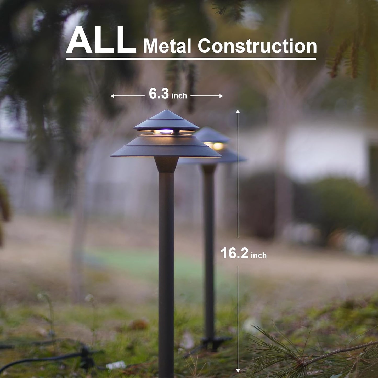 GOODSMANN Pathway Lights Kits 3W LED 8PK Outdoor Low Voltage Landscape Lighting 180 Lumen Hardwired 2 Tier Pagoda Path Light 3000K Warm White Metal 12V Electric Sidewalk Walkway Lights with Connectors