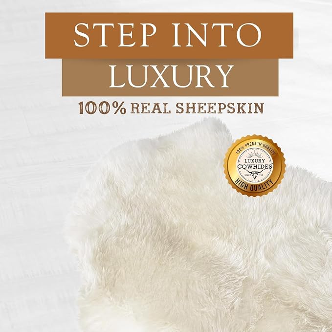 Sunshine Cowhides 100% Genuine Sheepskin Rug - Modern Style Animal Skin Rug & Floor Carpet for Living Room, Bedroom, Kitchen & More - Double (2x5-6 Ft.)