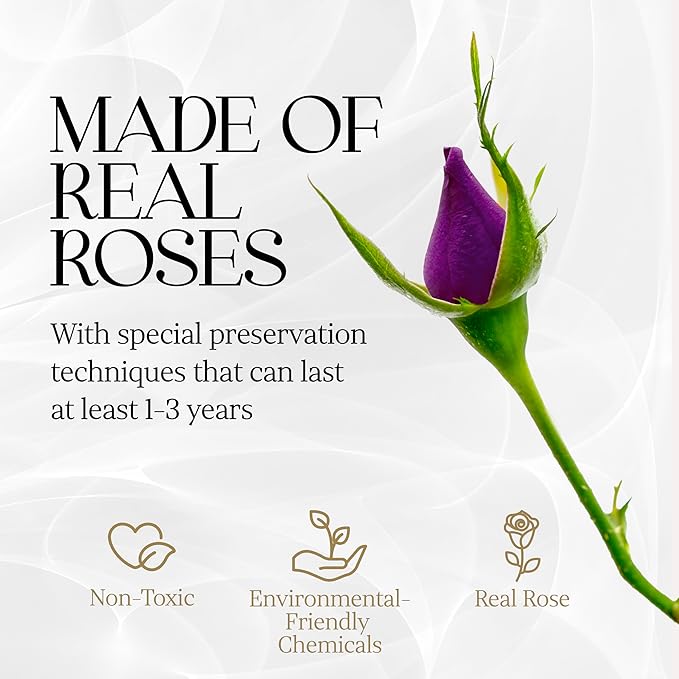 GLAMOUR BOUTIQUE 7 Flower Forever Heart Shape Box, Eternal Preserved Roses Gift for Her, Lasting Flowers, Petite Floral Heart Box for Birthday, Anniversary or Valentine’s Day, Purple (Color-Treated)
