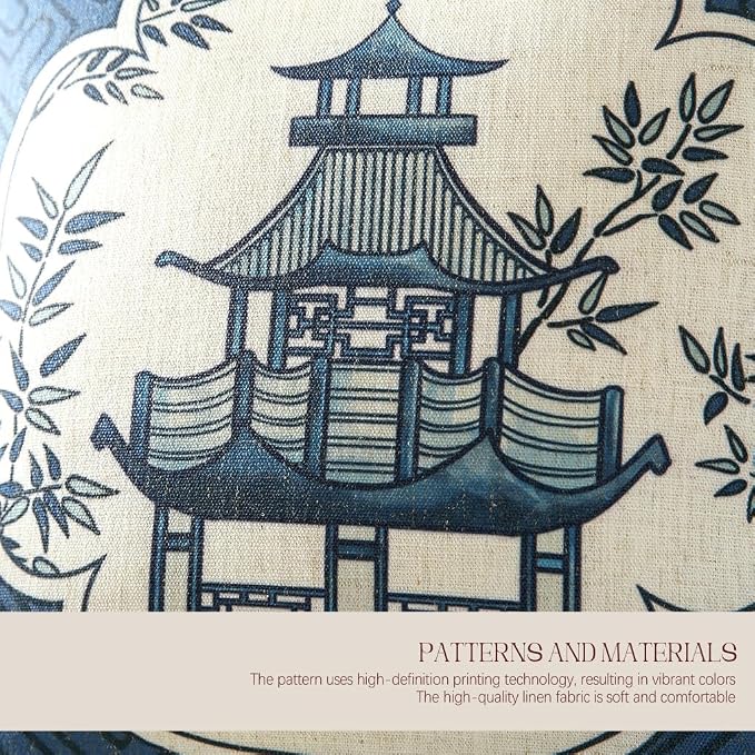 bilin gaier Designer Vintage Linen Throw Pillow Cover,20"x12"-Suqing B | Chinoiserie Elegant Rectangular Blue Pillow Cover,Concealed Zipper,Sofas,Bedroom,Living Room,Dining,Lounge Chairs