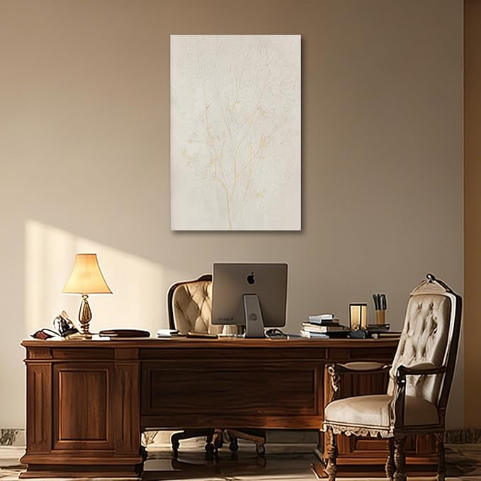ZUNARE Minimalist Botanical Canvas Wall Art Neutral Beige and Gold Line Plant Painting Modern Abstract Artwork for Living Room Bedroom Office Decor 32x48 inch