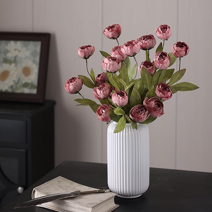 VIERENA 12 Pcs Faux Silk Peony Artificial Flowers for Vase -27", Bulk Fake Peonies Branches with Stems for DIY Bouquet Centerpieces Wedding Fillers Arrangements Shower Decorations (Warm Pink)
