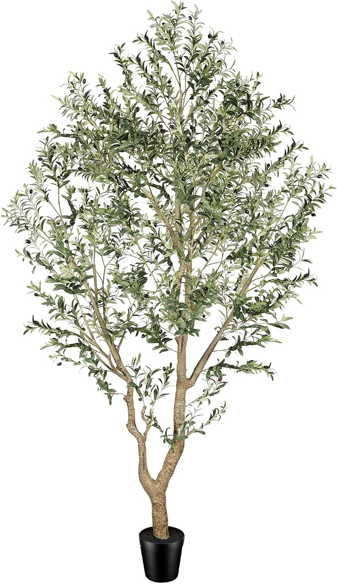 FEELEAD Tall Faux Olive Tree - 10ft (120in) Realistic Artificial Olive Tree, Large Fake Olive Tree with Realistic Leaves & Fruits, Olive Trees Artificial Indoor for Home, Office, Living Room Decor