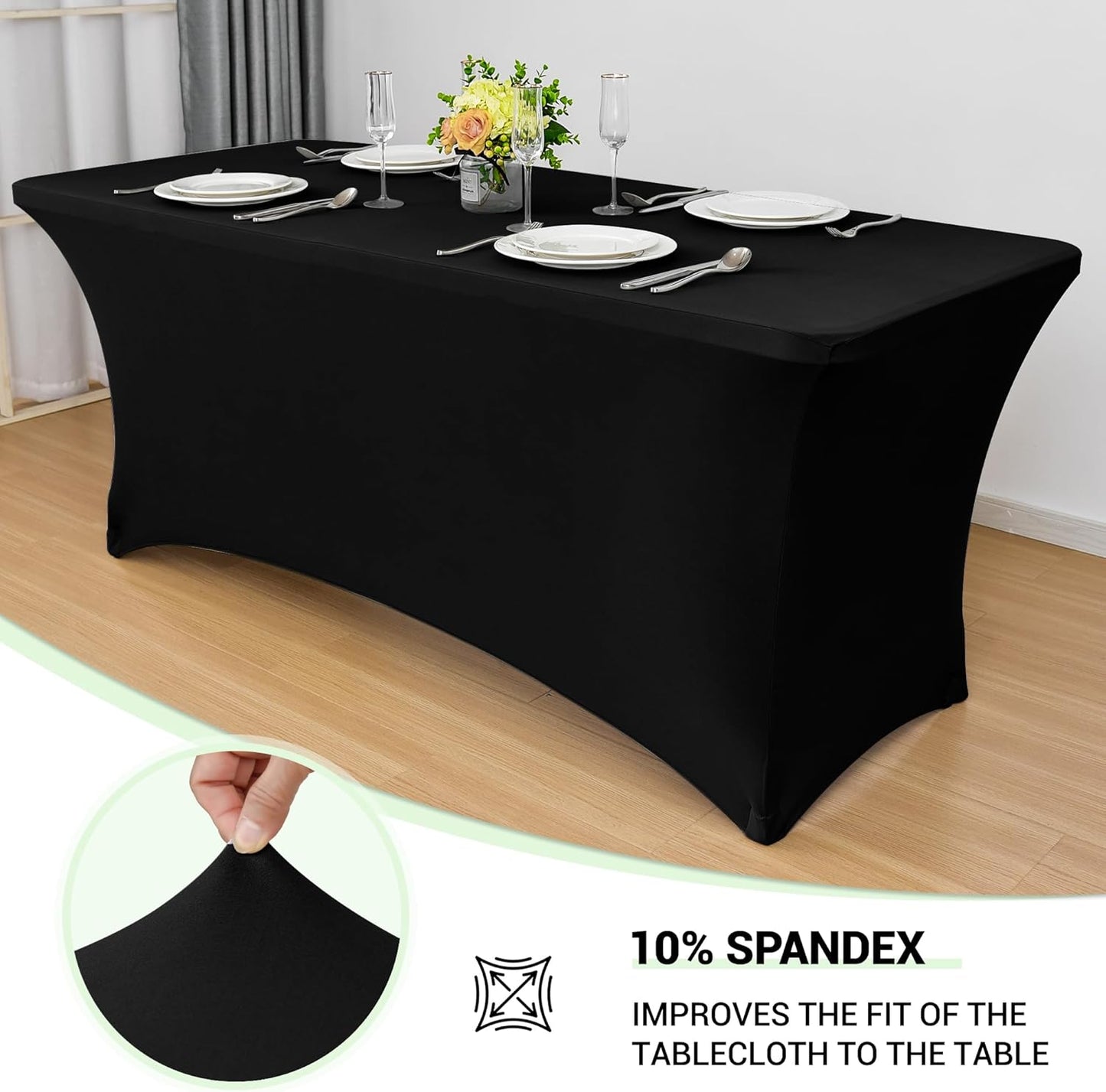 Obstal Spandex Table Cover 5ft Fitted Tablecloth Rectangular - Black Rectangle Folding Table Cloth for Birthday Party Wedding Banquet, 60L x 30W Inch