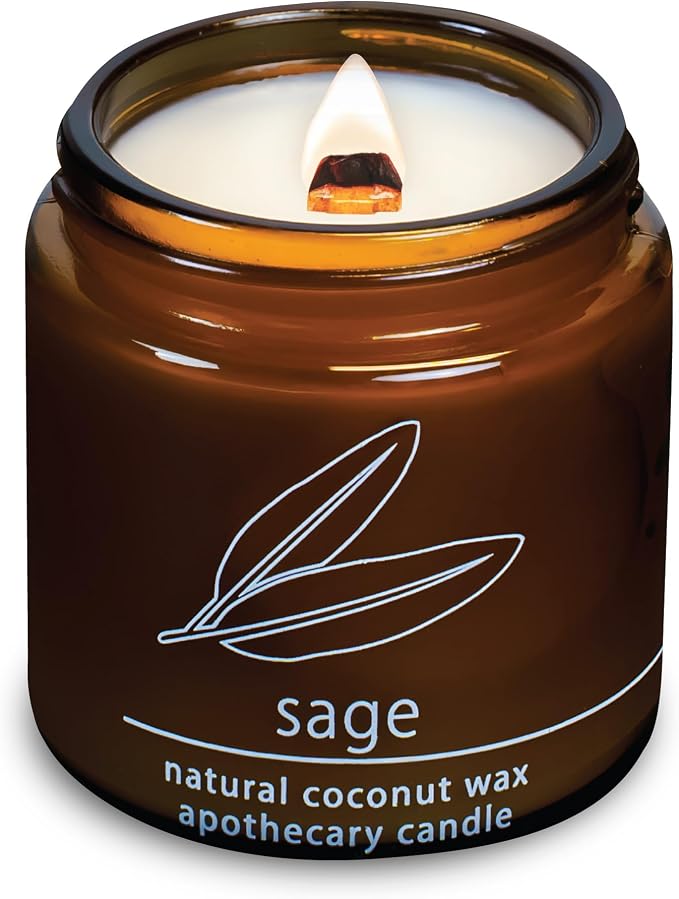 Hemlock Park White Sage Apothecary Scented Candle | Crackling Wood Wick, Botanical Fragrance & Coconut Apricot Wax | Up to 40 Hour Burn Time | 4 oz | Made in USA