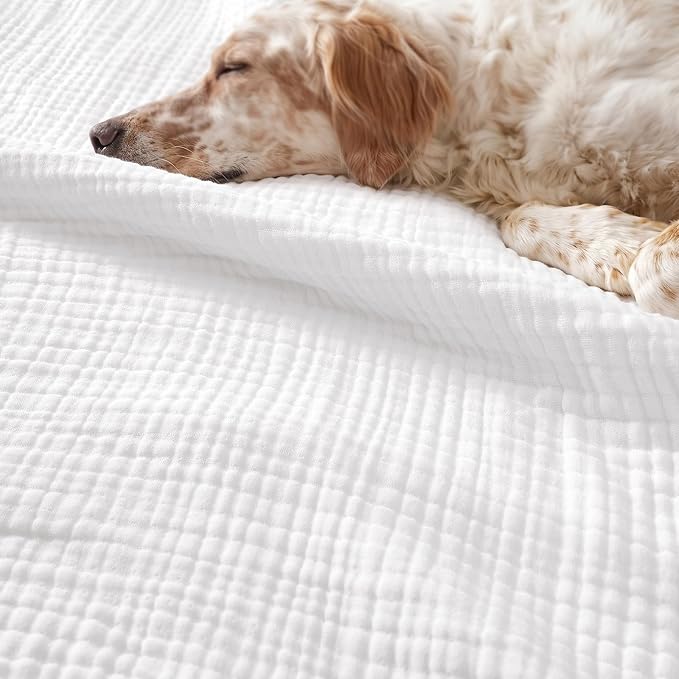 PHF 100% Cotton Muslin Blanket King Size 108"x90", 4-Layer Lightweight Gauze Throw, Breathable Cloud-Soft Minimalist Blanket for Bed, Couch, Camping & Baby, White, Ideal Gift