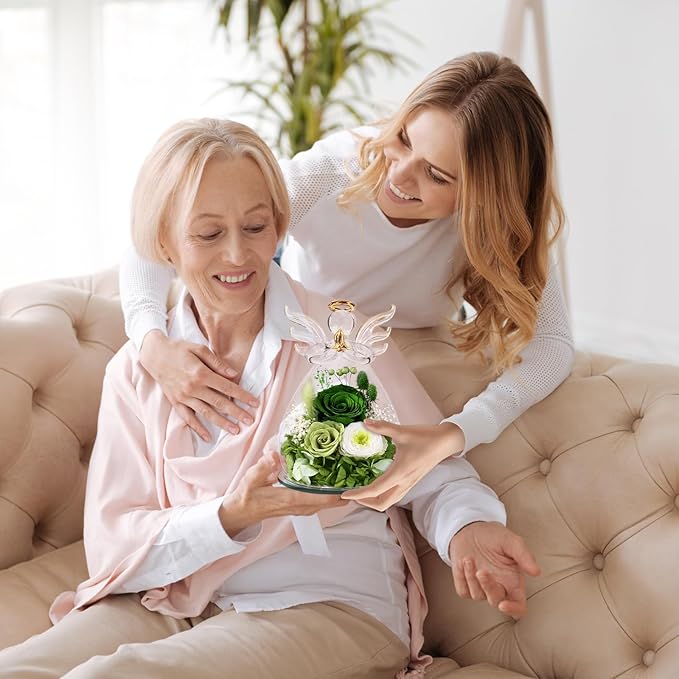 Bessol Gifts for Mom Birthday Flowers for Women Mothers Day Flowers for Delivery Preserved Roses Forever Flower in Glass Angel Figurines Fresh Eternal Rose for Grandma Wife Sister Daughter Friends