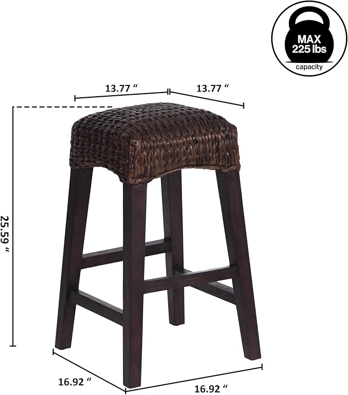 JONATHAN Y Maui Coastal Woven Water Hyacinth Counter Stool, Mango Wood Frame, 26" Backless Counter Stool for Kitchen Island with Integrated Footrest, Fully Assembled, Coastal, Dark Brown CSL1101C
