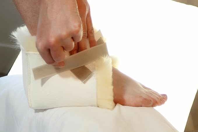 Sheepskin Ranch Sofsheep Medical Sheepskin Heel Protector, Pressure Relief for Bed Sores, Ulcers, Sensitive Skin, Hospital Grade, Chrome Free, Washable, Hypoallergenic, Adjustable, Real Wool, Pair