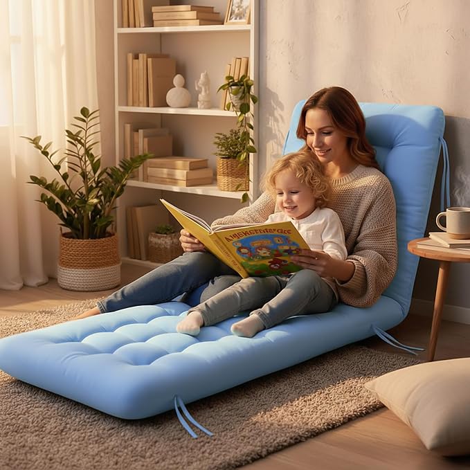 Vercraft Long Floor Cushion Large Floor Cushion with Brushed Cotton 74.8 x 27.5 x 3.15 in Jumbo Lounger Pillow for Outdoor Indoor Bay Window Meditation Yoga Reading Sleeping(1 Pc,Light Blue)