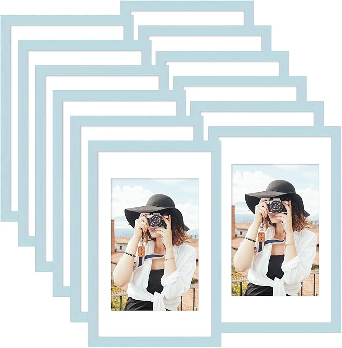 Picrit 11x17 Picture Frame Set of 12, Display 8x12 with Mat or 11x17 without Mat, Photo Frames for Wall Mounting Display, Blue