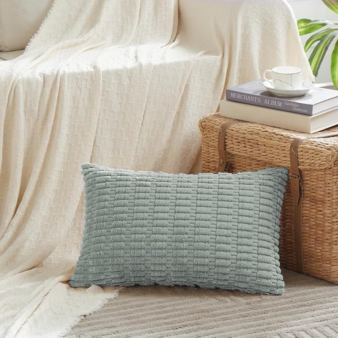 Fancy Homi 4 Packs Decorative Throw Pillow Covers for Living Room Couch Bed, Modern Farmhouse Boho Home Décor Accent Cushion Case, 24" x 12" (Pack of 4), Grey Blue