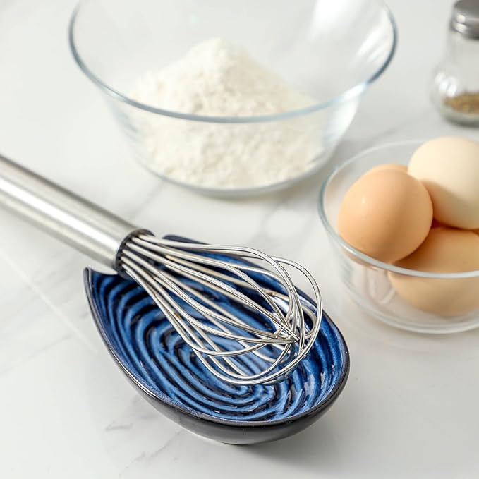 Hasense Spoon Rest for Stove Top - Blue Swirl Pattern Spoon Holder for Stove, Heat-Resistant Spoon Rest for Kitchen Counter, Ceramic Cooking Utensil Rest Ladle Holder for Spatula or Tong, 5.7 Inch