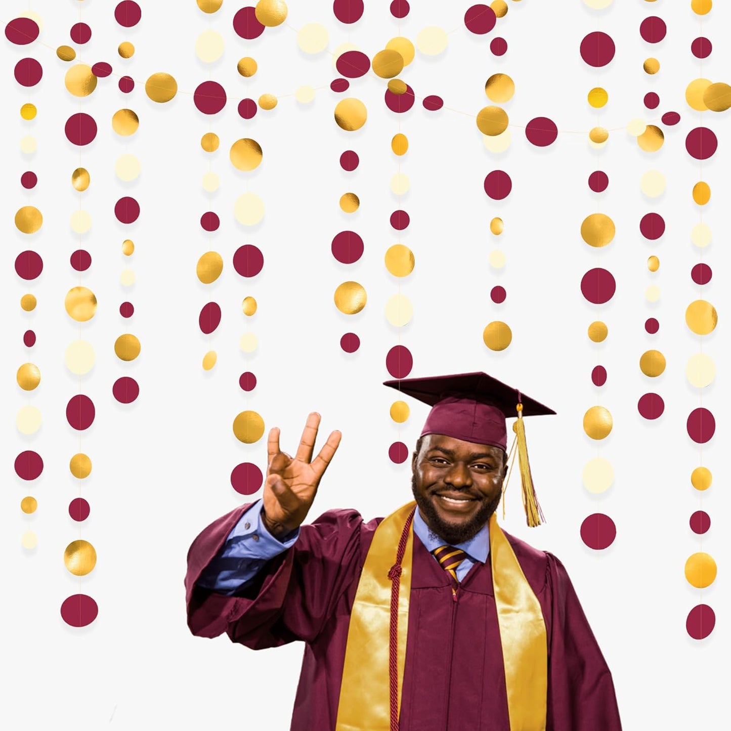46 Ft Maroon Gold Party Decorations Burgundy Gold Beige Polka Dot Garland Hanging Paper Circle Dots Streamer for Maroon Garnet Graduation Birthday Anniversary Wedding Bridal Shower Party Supplies