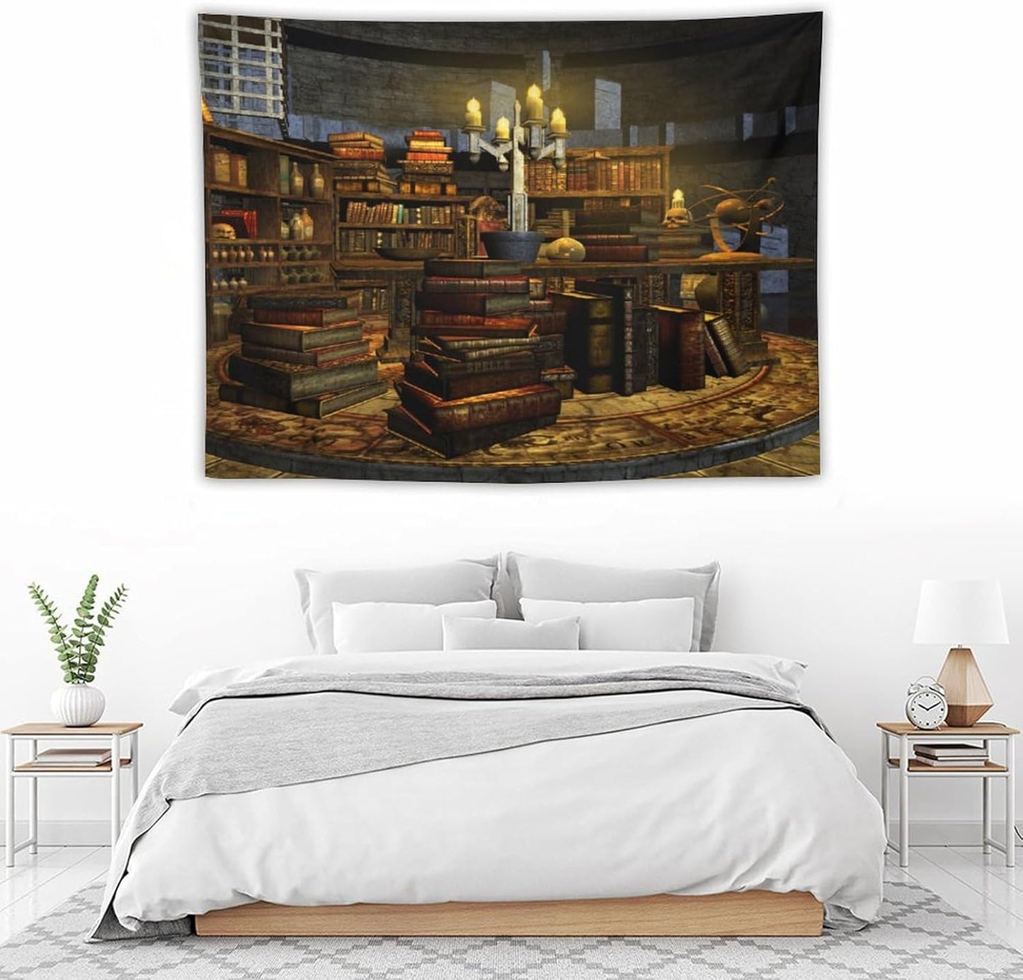 Kurtect Library Tapestry,Vintage Medieval Bookshelf Wooden Bookcase Antique Magic Art Tapestries for Party Beach Picnic Blankets Tablecloths Living Room Wall Deocr, 30x40 in