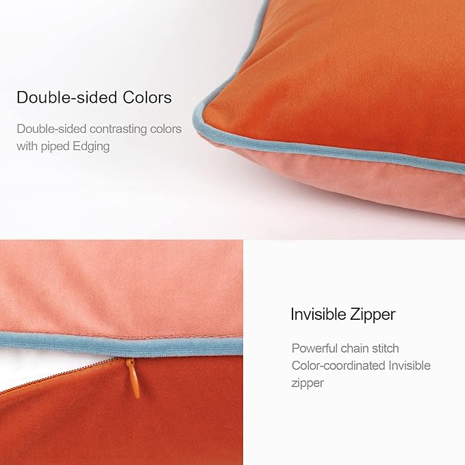 Btyrle Velvet Throw Pillow Covers 22x22 Inch Set of 4 Decorative Velour Pillowcases Modern Double-Colored Cushion Covers for Sofa Couch, Cold