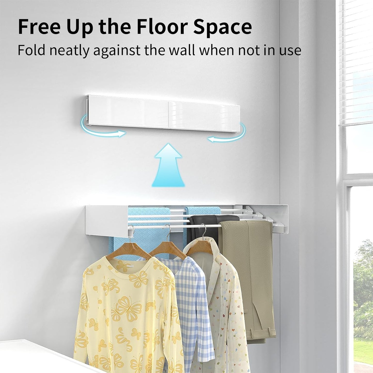 Wall Mounted Drying Rack for Laundry 23.6'', Folding Drying Rack Clothing Wall Mount with 4 Rods, Space Saving for Indoor Outdoor Bathroom Balcony (White, 23.6'')