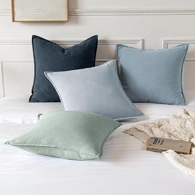 MIULEE Decorative Linen Pillow Covers 18x18 Inch Aqua Green Boho Farmhouse Neutral Spring Couch Throw Pillows for Bed Pack of 2 Accent Modern Pillowcase Summer Sofa Livingroom Home Decor