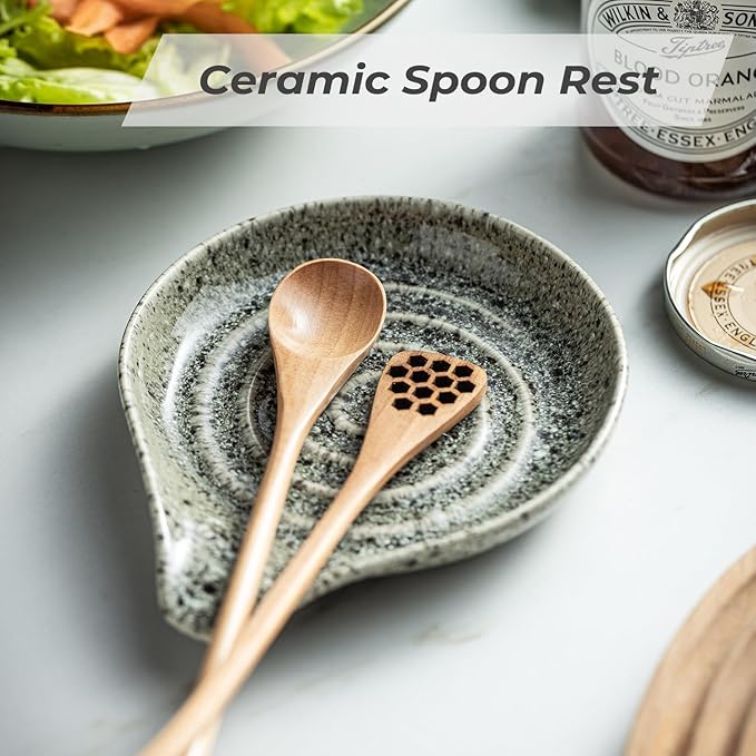 LAUCHUH Spoon Rest for Stove Top, 5 inch Large Ceramic Spoon Holder for Kitchen Countertop Heat-Resistant Spatula Holder for Ladle, Spoons or Tong, Farmhouse Decor, Special Gray