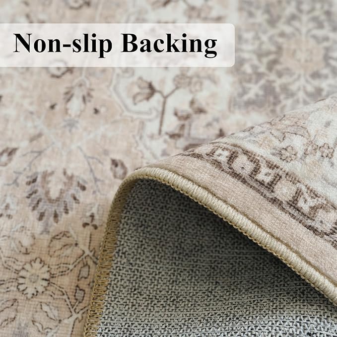 12x15 Living Room Area Rug: Oriental Large Neutral Bedroom Carpet Soft Distressed Floor Mat with Non-Slip Backing Indoor Ultra Thin Water-Resistant Dining Room Rug Farmhouse Home Decor(12x15 Beige)