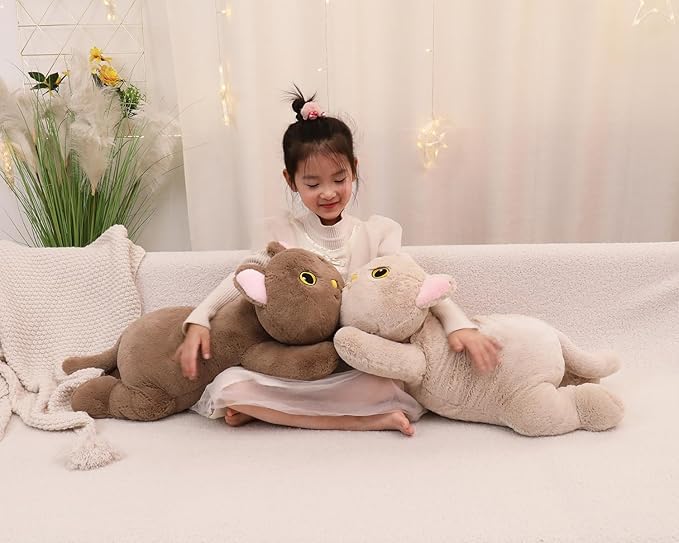 YESGIRL 26.4 inch 5 lbs Cat Weighted Stuffed Animals, Large Weighted Plush Animal, Cute Plush Toy Pillow, Soft Kawaii Plushie Gifts for Adults, Kids, Boys and Girls (Light Gray)