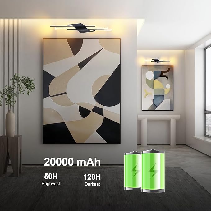 camuucci Battery Operated Wall Sconces Set of Two,Modern Wireless Wall Lights,LED Rechargeable 20000mAh Not Hardwired Remote Control Dimmable Wall Lamp Fixtures for Bedroom Black 25 Inches