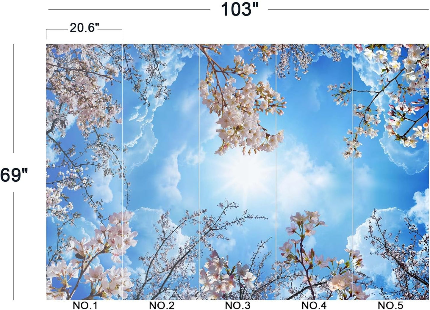 Sky Cherry Blossom Ceiling 3D Wall Mural Wallpaper 103" x 69"