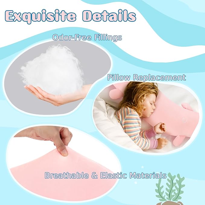 Tezituor Pink Axolotl Stuffed Animal for Easter Girls 48 inch Glow-in-Dark Plush Toy Body Pillow for Adults Kids 6-12, 4ft Large Stuffed Salamander Axolotl Lovers Gifts Christmas Valentines