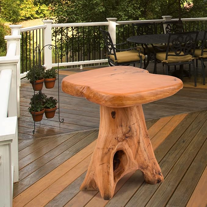 Small Side Table, Unique Design Live Edge Wood Stool, Freeform Natural Plant Stand for Garden, Yard, Living Room, Bedroom