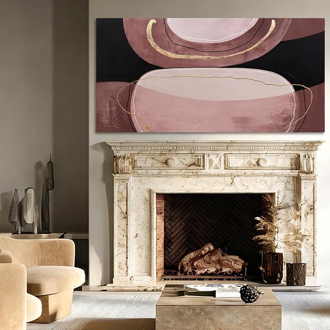 ZUNARE Abstract Earth Tone Canvas Wall Art Brown Black and Gold Line Artwork Pictures Modern Minimalist Painting for Living Room Bedroom Office Dinning room Wall Decor 24x48 Inch