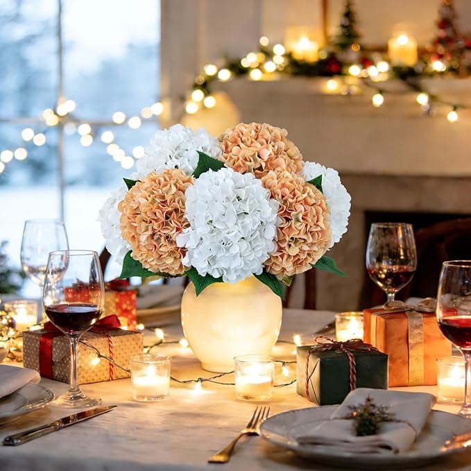 ZYTUYO 5 Pcs Pure White Silk Hydrangeas Artificial Flower Boho Dried Touch 20'' Faux Hydrangeas for Indoor Home Decor Kitchen Living Room Outdoor Porch Wedding Flower Arrangement