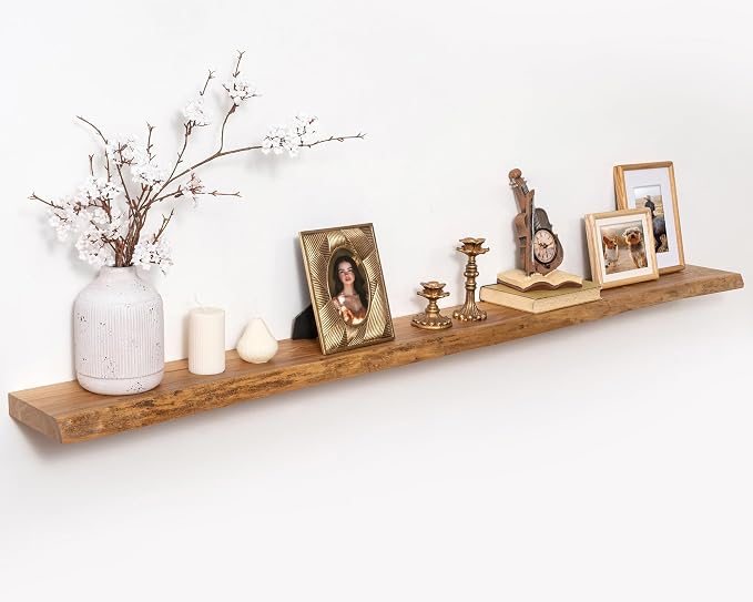 Marsmiles 72 inch Floating Shelves for Wall Elm Wood Live Edge Shelves Wall Mounted|Rustic Long Floating Shelves with Invisible Bracket for Bathroom Living Room Kitchen|Natural, 1 Pack
