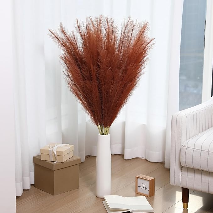 Wertuirk Burnt Orange Pampas Grass, 8 Pcs 45 Inch Tall Large Faux Pompous Grass, Long Artificial Flowers for Floor Vase, Wedding, Party, Baby Shower, Farmhouse and Fall Decor (Burnt Orange)