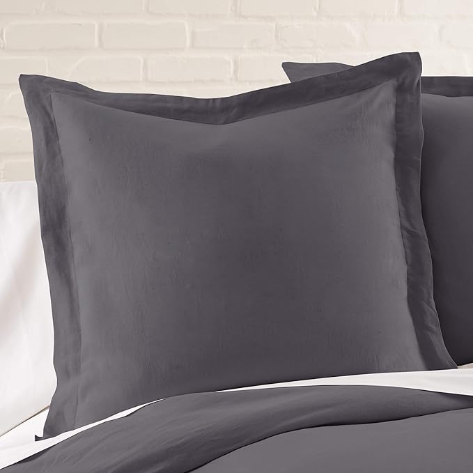 Levtex Home - 100% French Flax Linen - Euro Sham - French Flax Washed Linen - Charcoal - Sham Size (26x26in.), No Insert