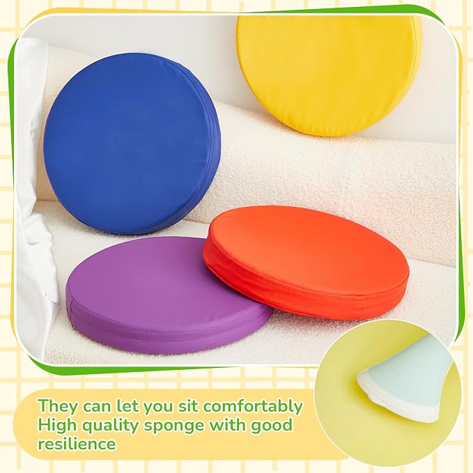 Juexica 6 Pcs Extra Thick Flexible Seating Floor Cushions Assorted Colored Pillow Floor Cushions for Classroom Soft Flexible Seating for Learning Sitting Office School Chair (Multicolor,Round)