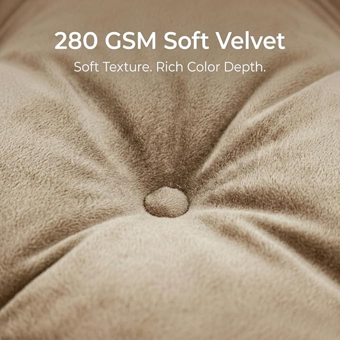 Floor Pillow for Adults, Soft Velvet Floor Cushion for Sitting, Single Square Tufted Floor Pillow for Reading Nook, Living Room, Bedroom, 22 x 22 Inch, Beige