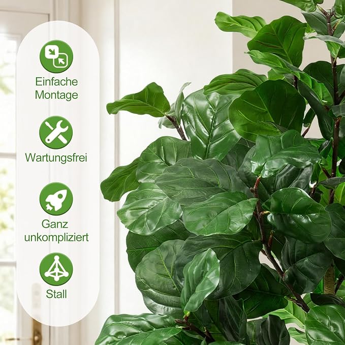 Faux Fiddle Leaf Fig Tree 5ft Tall Indoor Fake Tree in White Pot with 70 Leaves Artificial Ficus Lyrata House Plant for Indoor Home Office Bedroom Living Room Decor Perfect Housewarming Gift