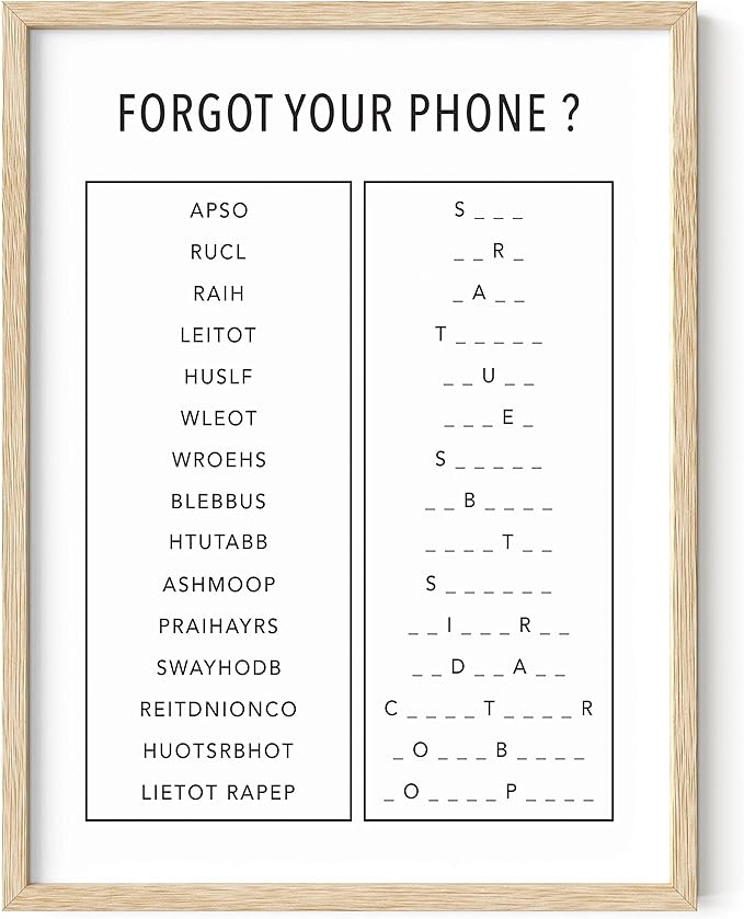 HAUS AND HUES Funny Bathroom Decor & Signs | Beige Framed Unscramble Game Wall Art, Black and White Guest Bathroom Sign, Powder Room Decor | 12"x16"