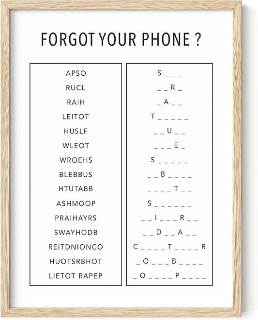 HAUS AND HUES Funny Bathroom Decor & Signs | Beige Framed Unscramble Game Wall Art, Black and White Guest Bathroom Sign, Powder Room Decor | 12"x16"