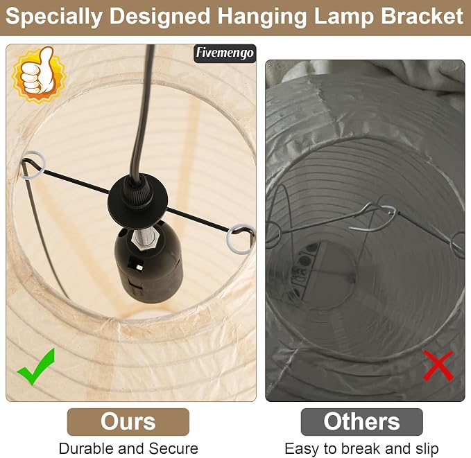 Large Paper Pendant Light with Cord and Canopy, 23.6in Off-White Rice Paper Hanging Lamp, Japanese Japandi Wabi Sabi Lantern Lamp Chandelier for Living Dining Room Bedroom Kitchen 2 Pack