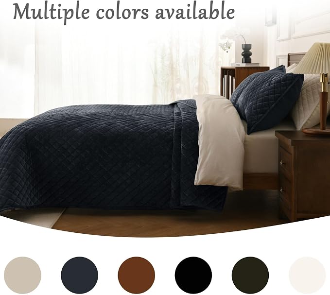 3-Piece Velvet Quilt Set California King Size 106"x118" Bed Blanket Quilted Bedspread Soft Luxury Bedding with 2 Pillow Shams 20''x36'' for All-Season,Blue-Gray