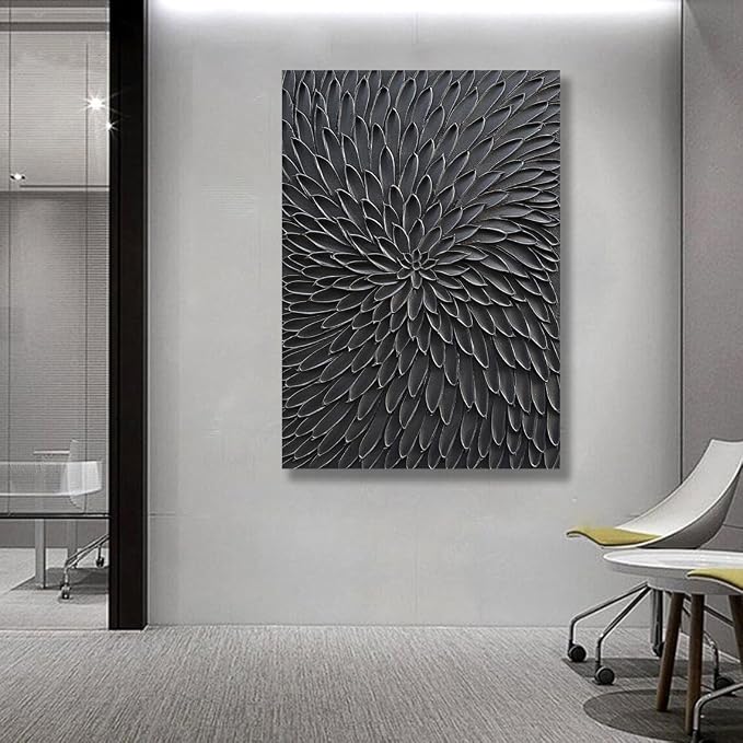 NANKAI Art Hand Painted Thick Textured Black Abstract Style Oil Painting, 36x24 inches, Three Dimensional Texture Abstract Painting, Home Wall Decoration Art