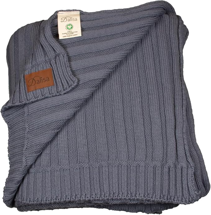 Dalisa 100% Organic Turkish Cotton Throw Blanket - GOTS Certified, Cozy - Perfect for Couch, Bed, and Home Decor - Boho Vintage Knit Alina (Dark Grey, 80x90)